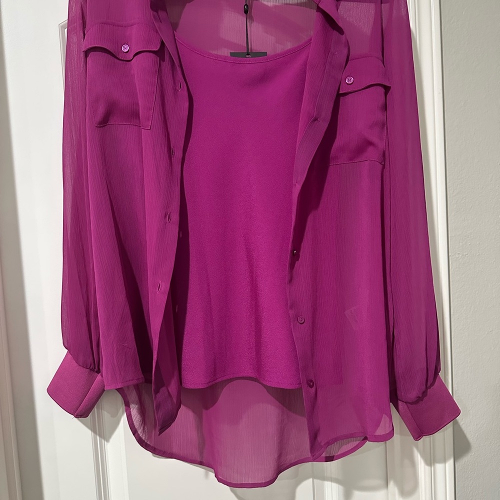 DKNY Purple Long Sleeve Relaxed Blouse